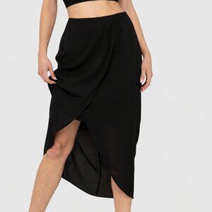 Oak + Fort Women Wrap Asymmetrical Midi Skirt S Black Crepe Minimalist Office
